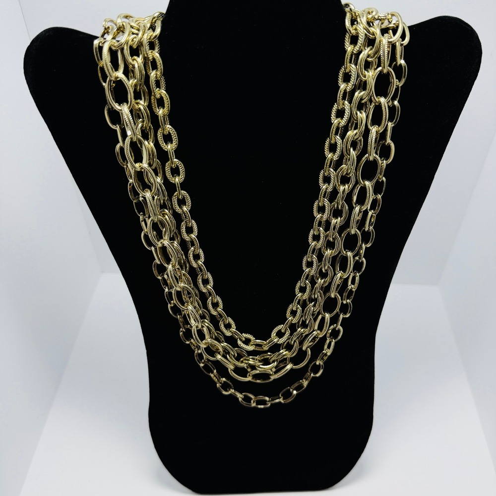 Multi Strand Layered Necklace Women Gold Tone Link Chain 18-21"